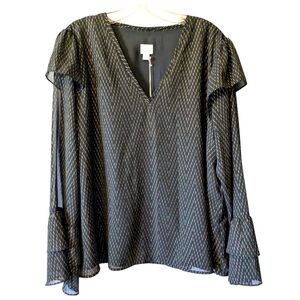 NWT A New Day Black and Gold Ruffled Blouse Sz XL